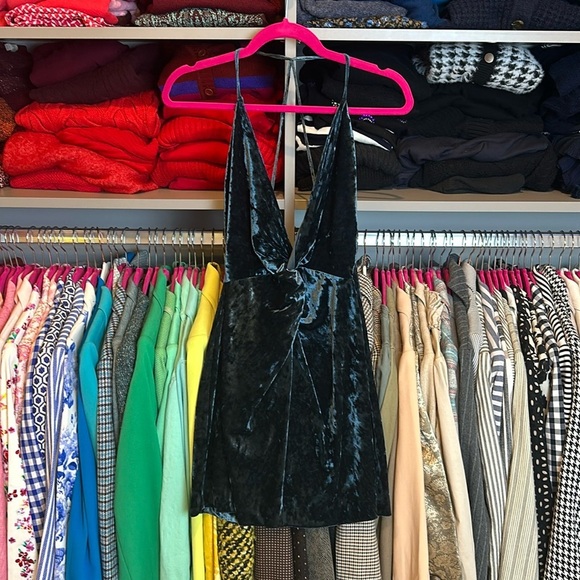 Zara blue velvet spaghetti strap backless mini dress size S NWOT - Picture 1 of 3